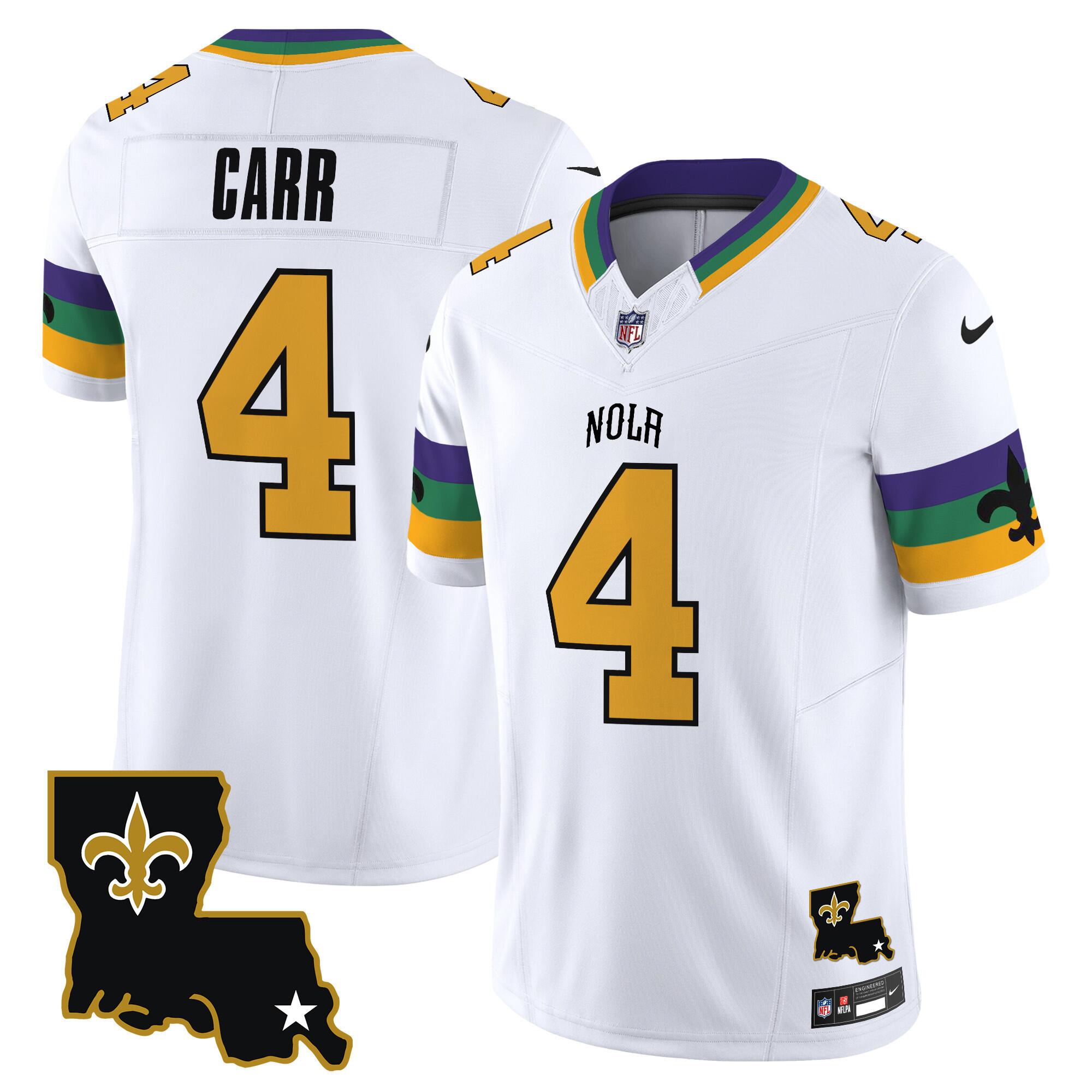 Men's New Orleans Saints #4 Derek Carr White 2024 F.U.S.E. Vapor Limited Stitched Jersey